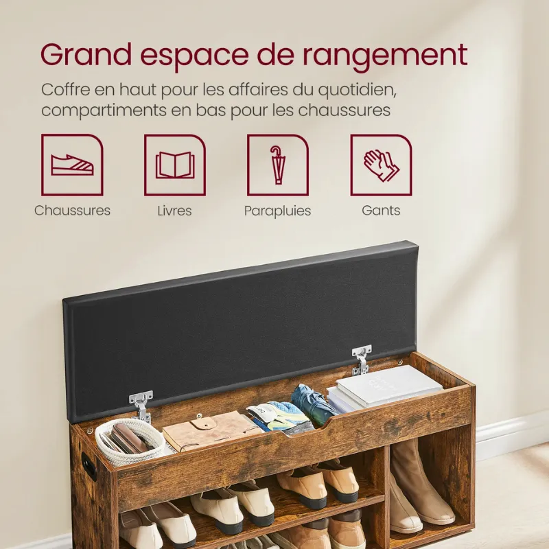 Banc d’Entrée Coffre en Bois | Assise Confort et Design Moderne