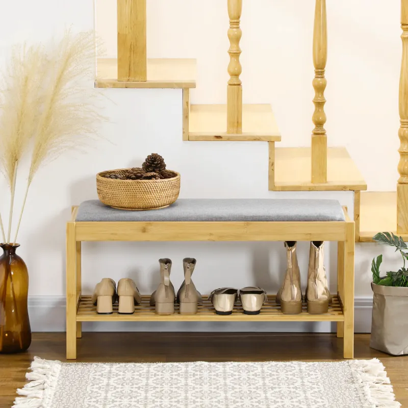 Banc d’Entrée en Bois de Bambou avec Rangement Chaussures | Design Scandinave