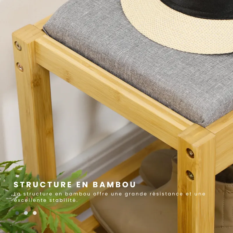 Banc d’Entrée en Bois de Bambou avec Rangement Chaussures | Design Scandinave