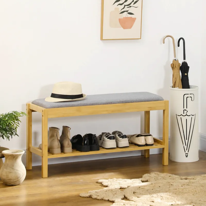 Banc d’Entrée en Bois de Bambou avec Rangement Chaussures | Design Scandinave