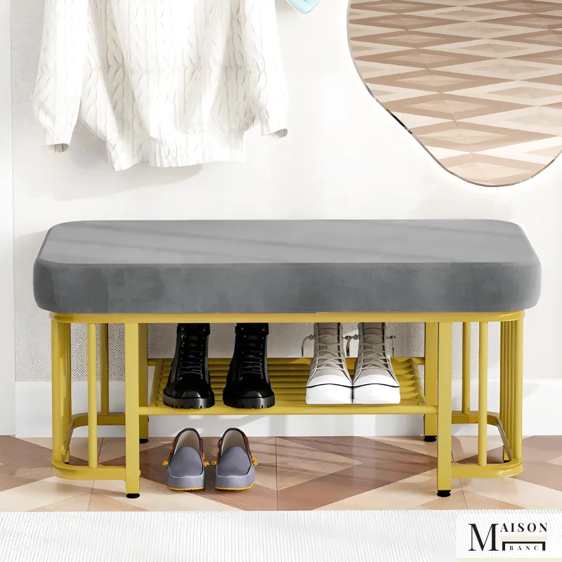 Banc à Chaussures Gris | Assise Velours Confortable et Design Moderne