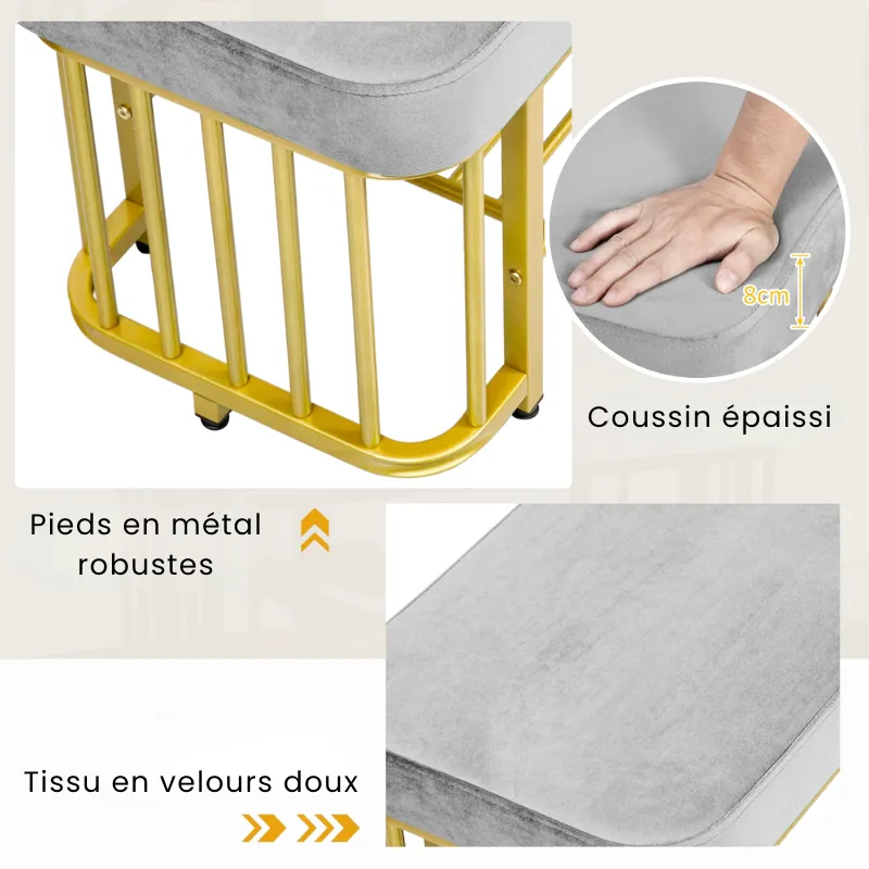 Banc à Chaussures Gris | Assise Velours Confortable et Design Moderne
