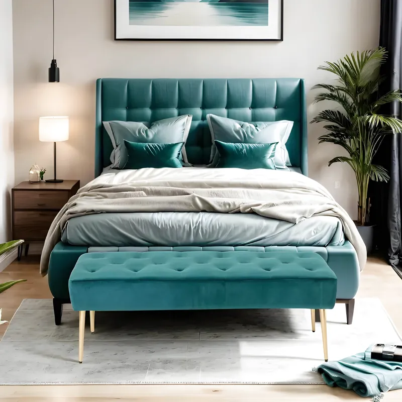 Banc Bout de Lit en Velours Rembourré | Design Minimaliste