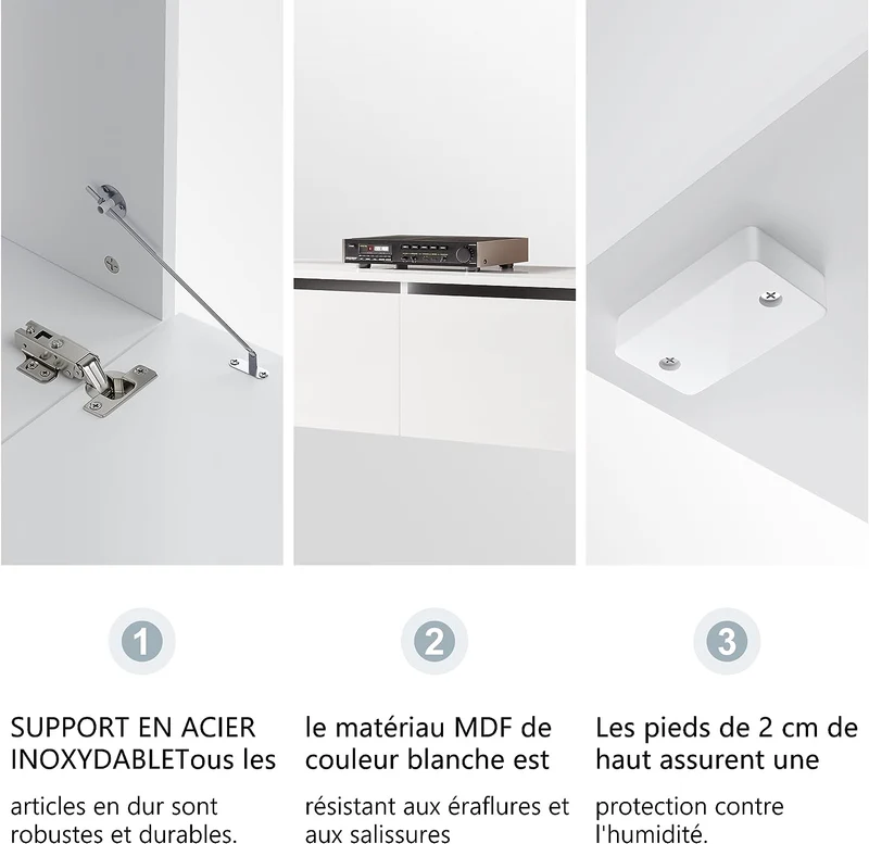 SIRHONA Meuble TV éclairage LED 16 couleurs réglables, plateau TV brillant