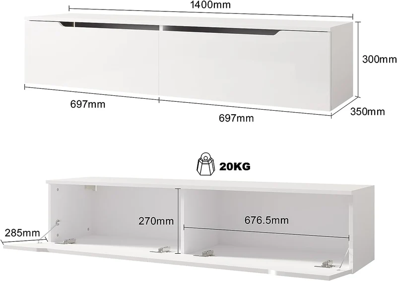 SIRHONA Meuble TV éclairage LED 16 couleurs réglables, plateau TV brillant