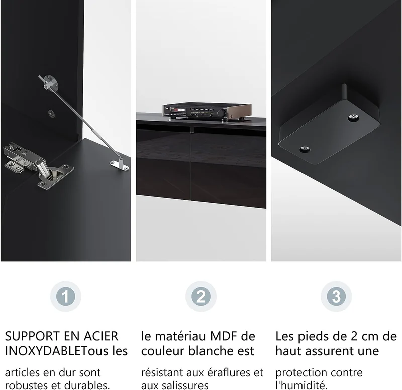 SIRHONA Meuble TV éclairage LED 16 couleurs réglables, plateau TV brillant