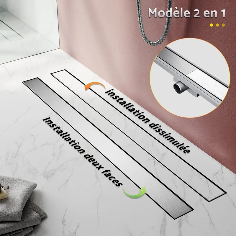 SIRHONA Caniveau de douche italienne 70-100 cm en acier inoxydable avec grille