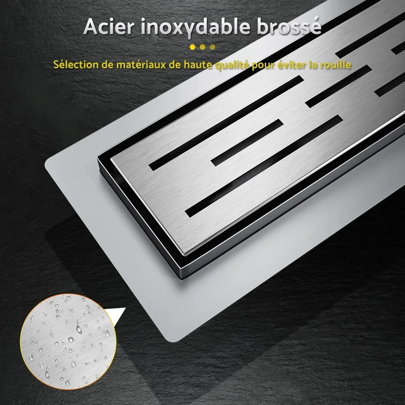 SIRHONA Caniveau de douche italienne 70-100 cm en acier inoxydable avec grille