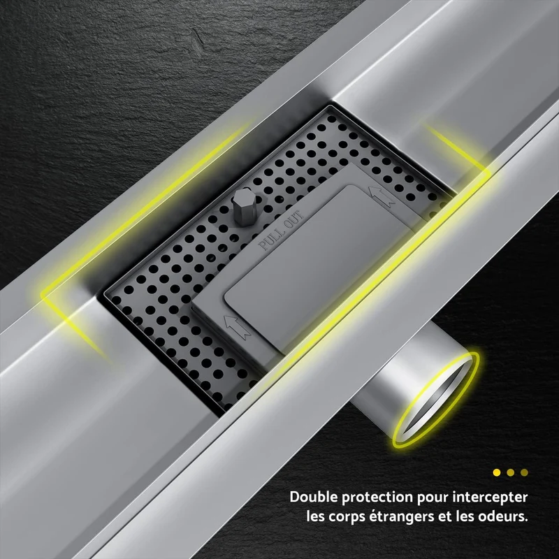 SIRHONA Caniveau de douche italienne 70-100 cm en acier inoxydable avec grille