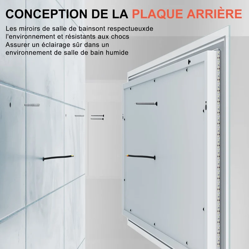 SIRHONA 3X loupe Miroir LED Salle de Bain avec éclairage, Miroir avec Horloge Numérique, Miroir Lumineux Salle de Bain Anti-Buée, 80/100x60cm