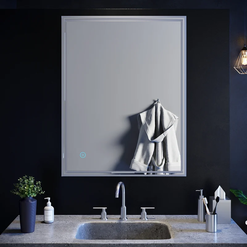 SIRHONA Miroir led Miroir de salle de bains avec éclairage LED Miroir Cosmétiques Mural Lumière Illumination avec Commande par Effleurement 90x70 CM
