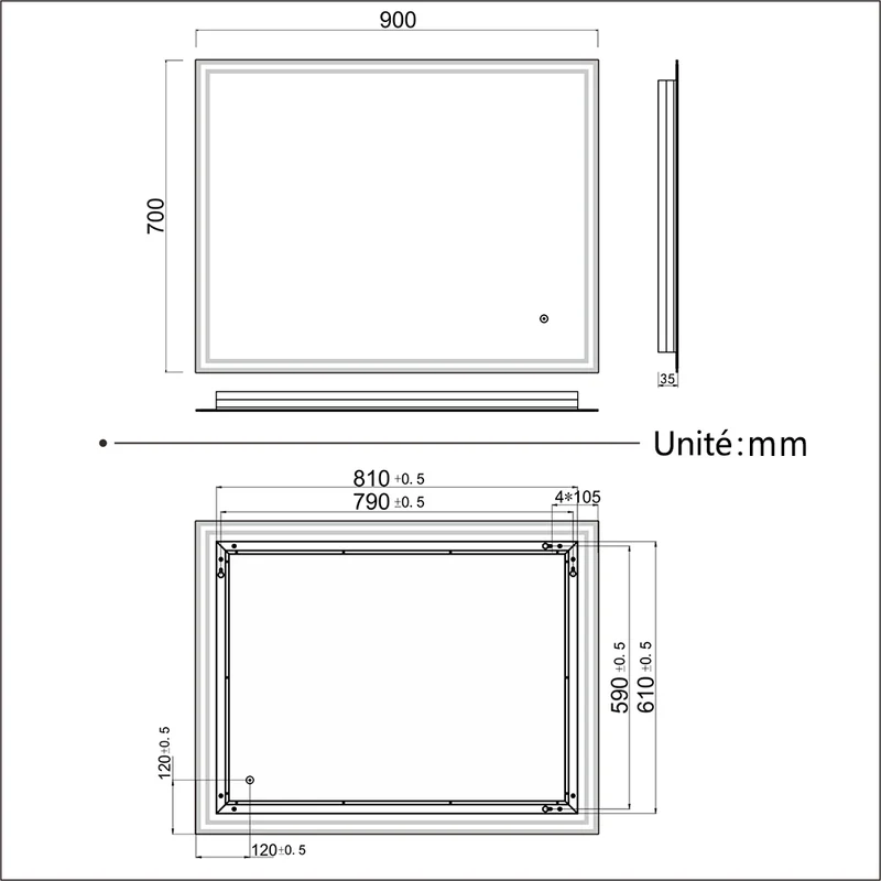 SIRHONA Miroir led Miroir de salle de bains avec éclairage LED Miroir Cosmétiques Mural Lumière Illumination avec Commande par Effleurement 90x70 CM