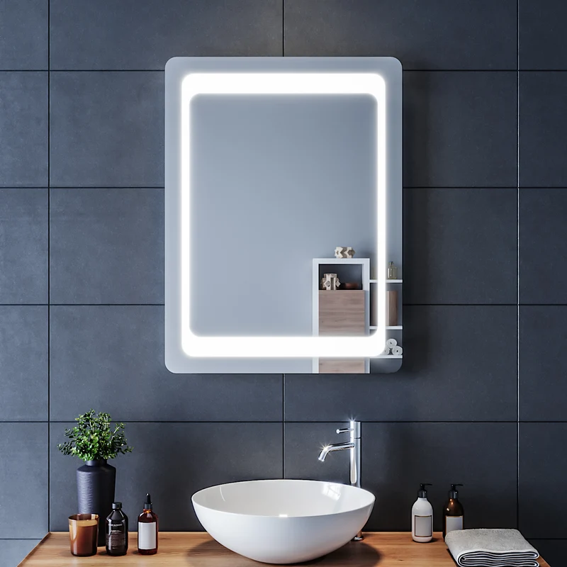 SIRHONA Miroir LED Salle de Bains avec éclairage LED Miroir Muraux AVCE Anti-buée Fonction Cosmétiques Mural Lumière Illumination