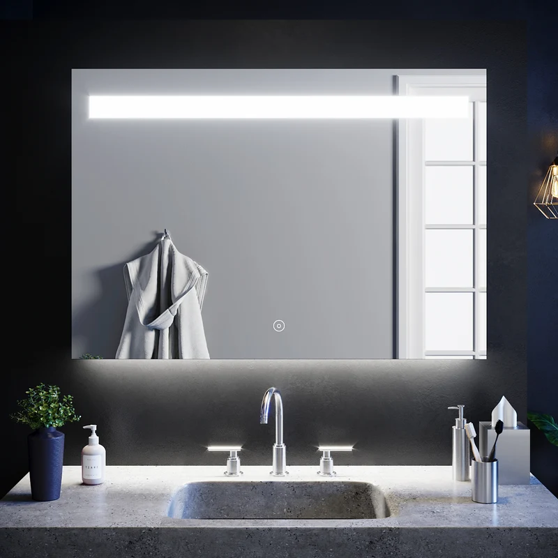SIRHONA 100x70cm LED Miroir Salle de Bains avec éclairage Cosmétiques Mural Lumière Illumination avec Commande par Effleurement Anti-buée