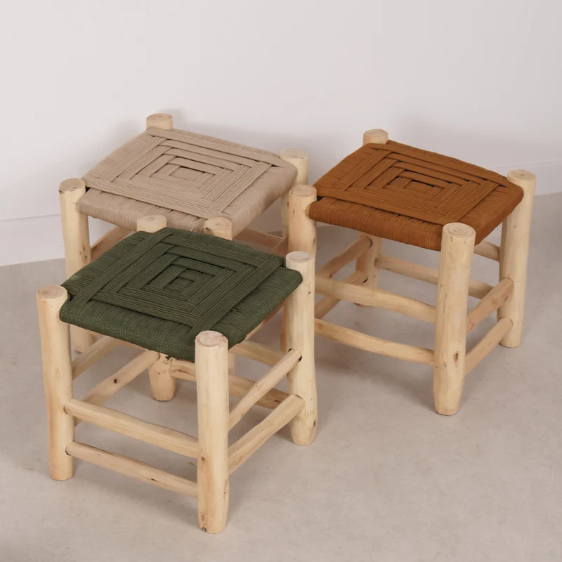 Tabouret marocain coloré en bois - Beige