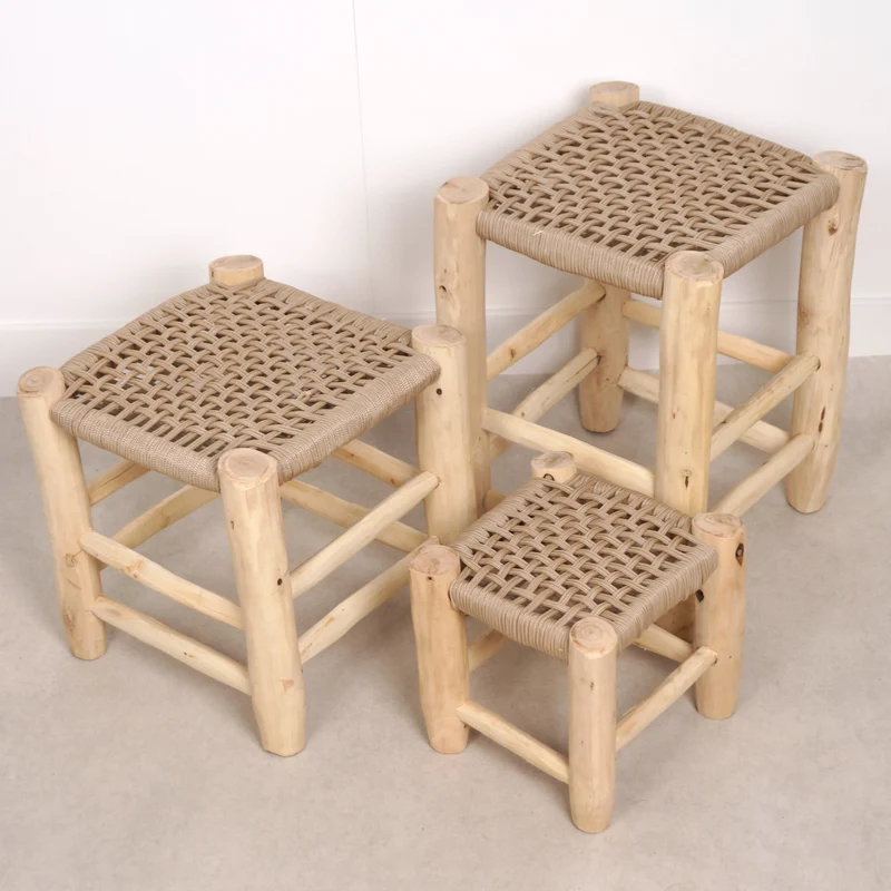 Tabouret marocain coloré en bois - Beige