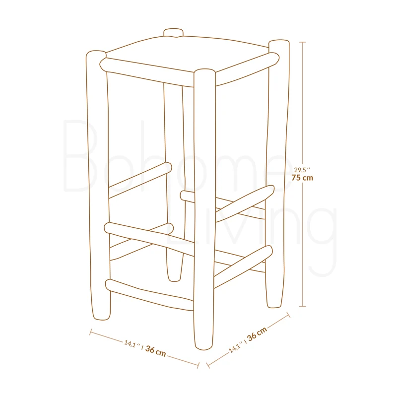 Tabouret de bar en bois et corde - 75cm