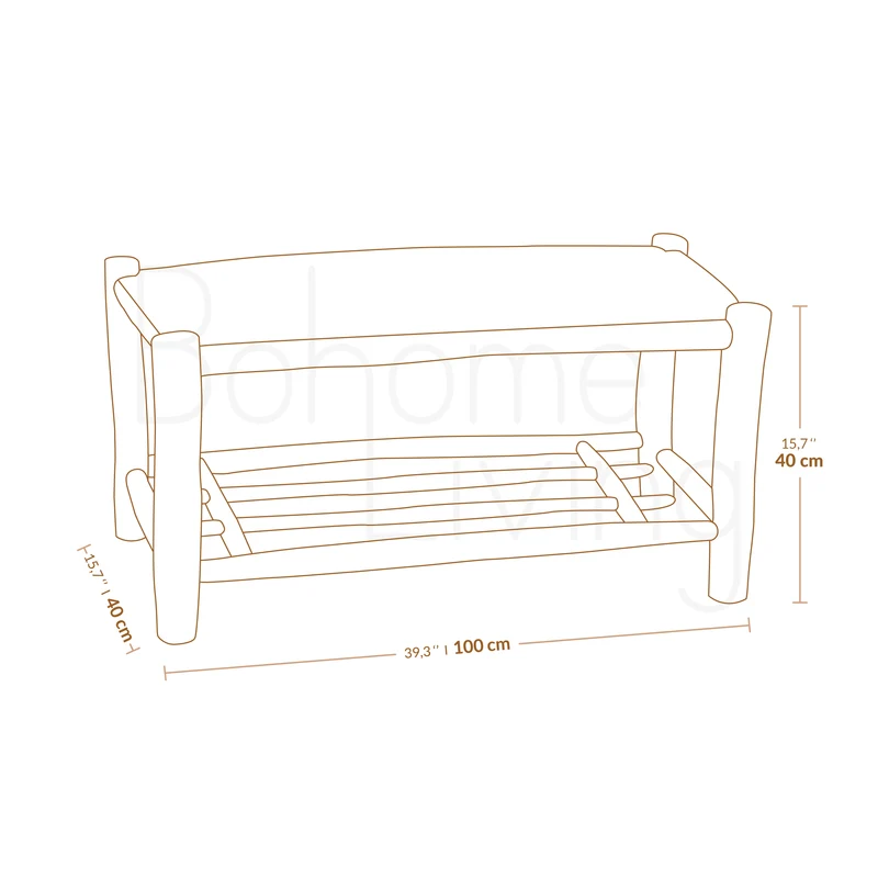 Banc marocain en bois avec rangement 100cm