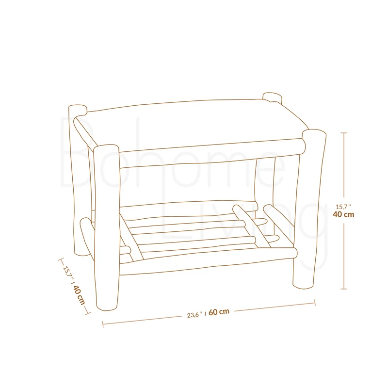 Banc marocain en bois avec rangement 60cm