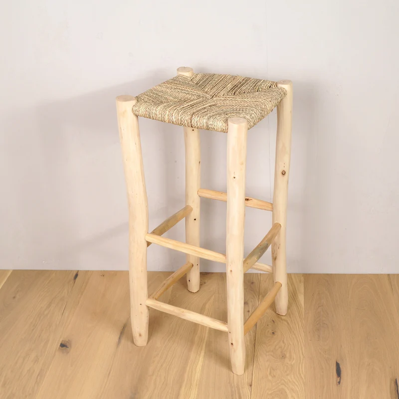 Tabouret de bar en bois et corde - 60cm