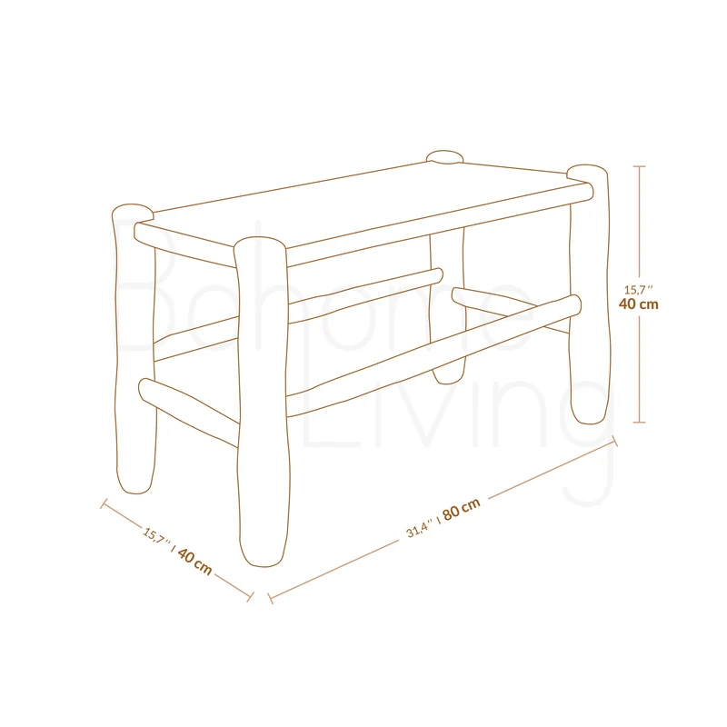 Banc marocain en bois et cuir 80cm