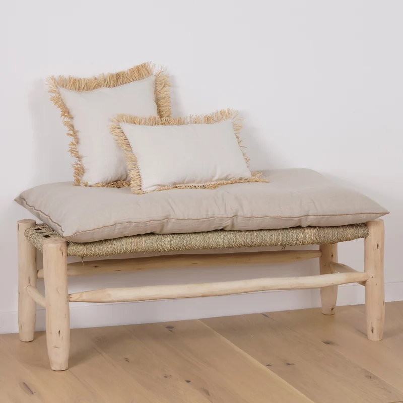 Banc marocain en bois et tressage naturel 120cm