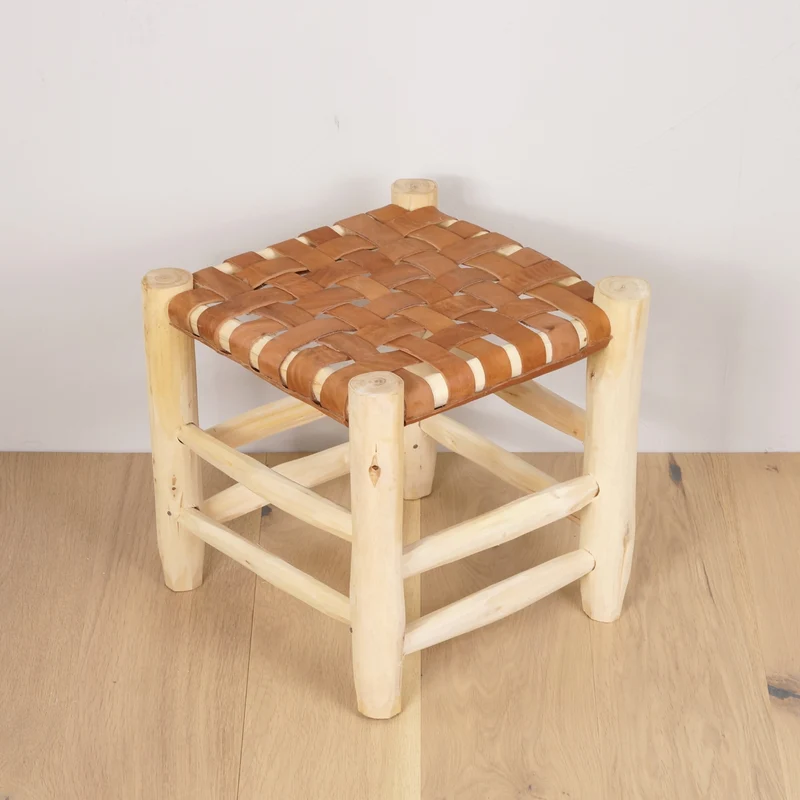 Tabouret marocain en bois et cuir