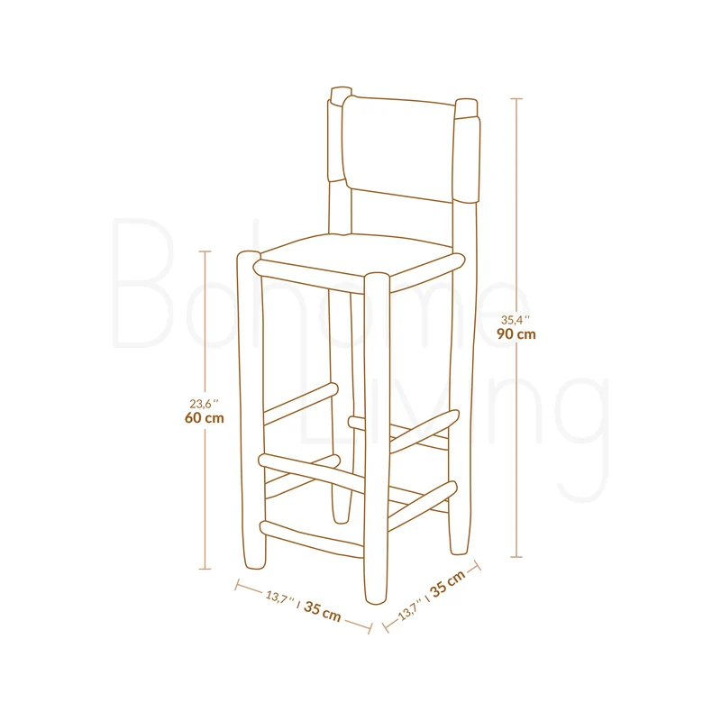 Chaise haute marocaine en bois et cuir