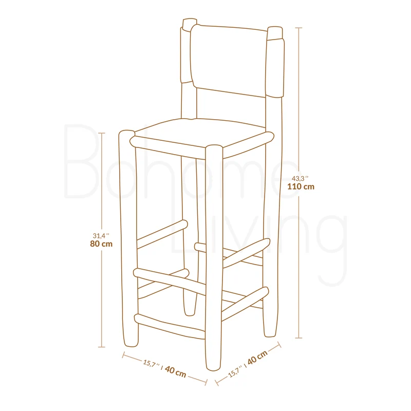 Chaise haute marocaine en bois et cuir