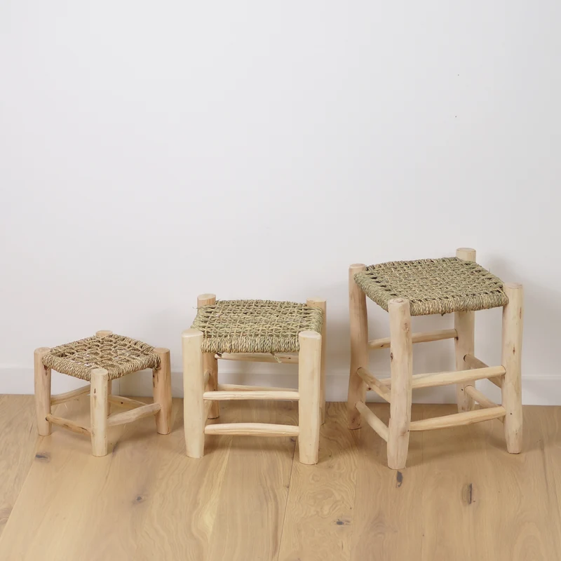 Tabouret marocain en bois et cordage ajouré
