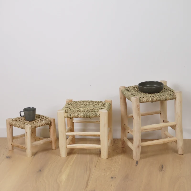 Tabouret marocain en bois et cordage ajouré