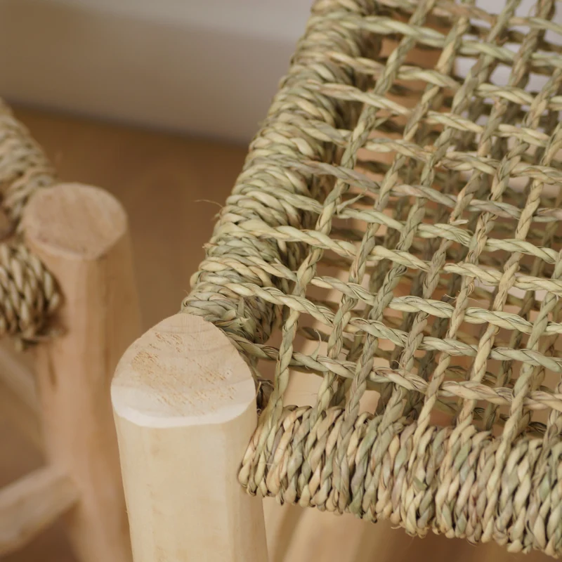 Tabouret marocain en bois et cordage ajouré