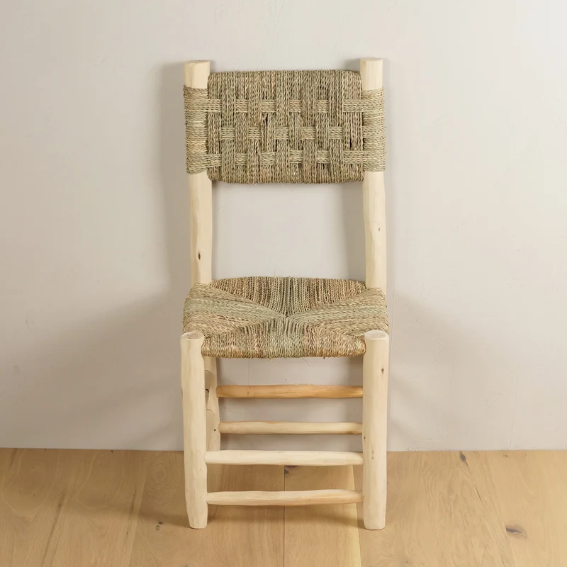 Chaise de table marocaine en bois - Dossier corde