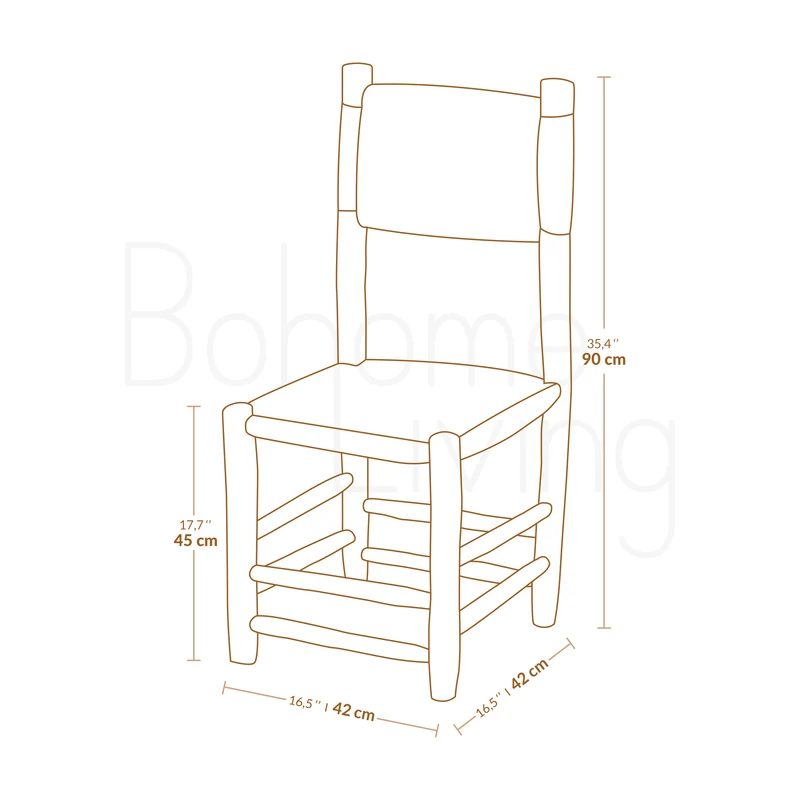 Chaise de table marocaine en bois - Dossier corde