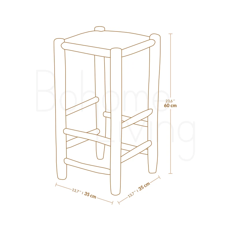 Tabouret de bar marocain en bois et cuir
