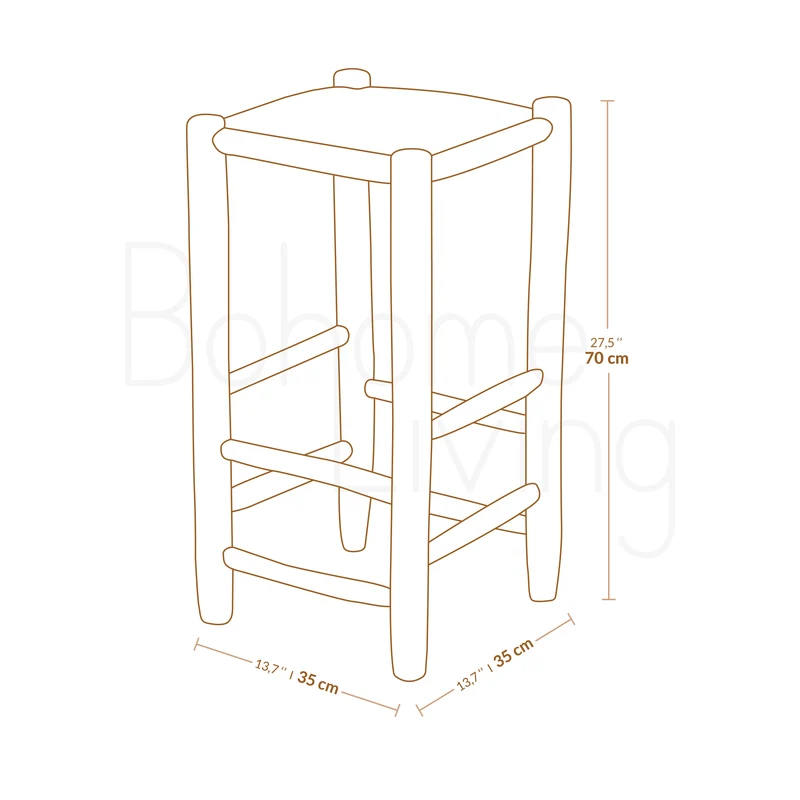 Tabouret de bar marocain en bois et cuir