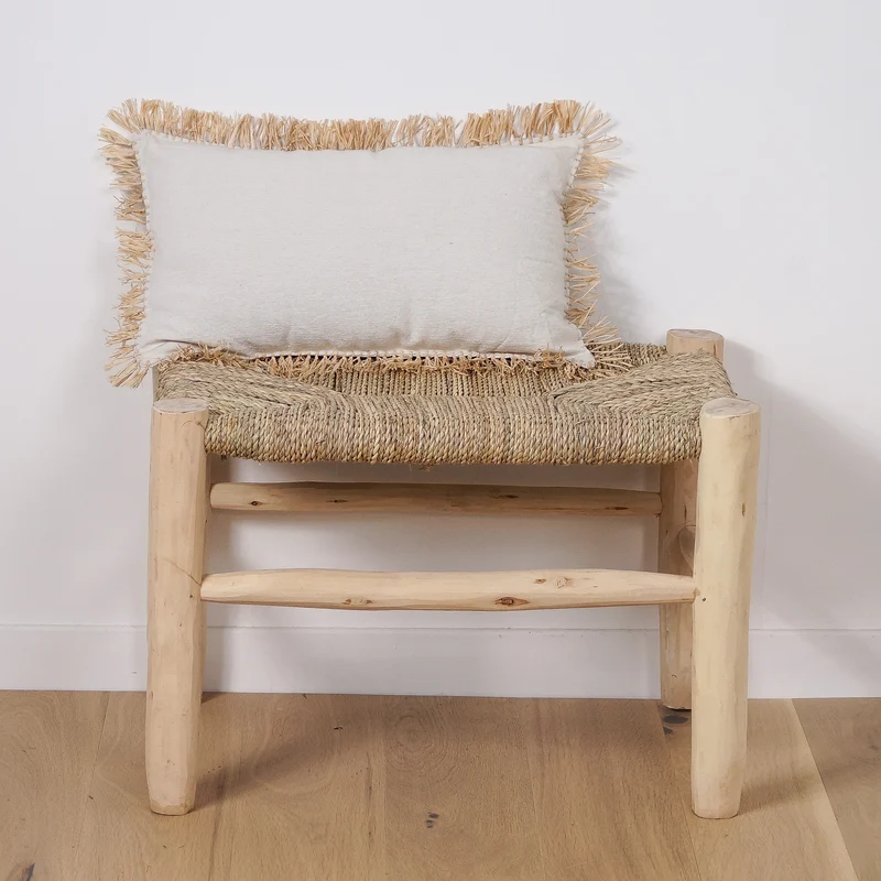 Banc marocain en bois et tressage naturel 60cm