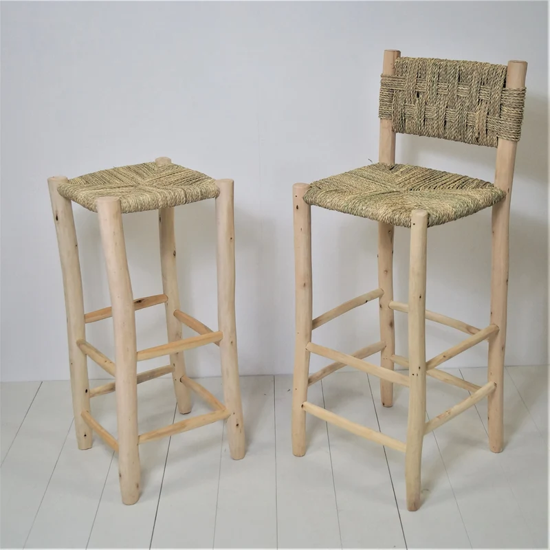 Chaise haute marocaine en bois et corde