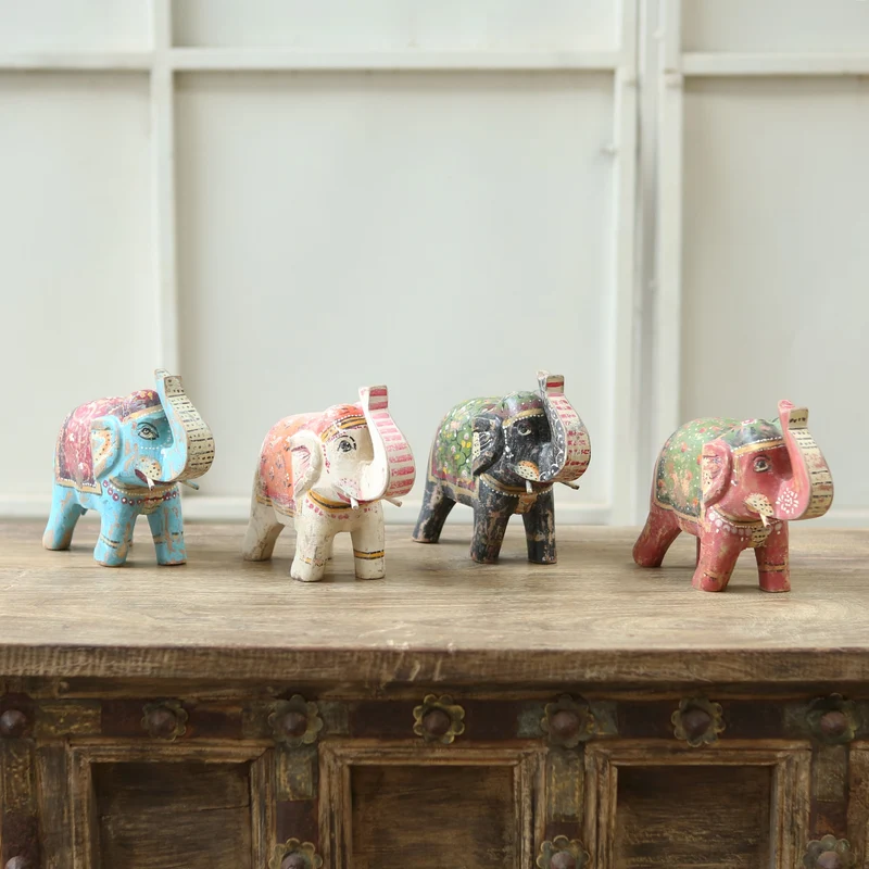 Éléphant peint assorti en bois de manguier — 8×3×6" — PA30565