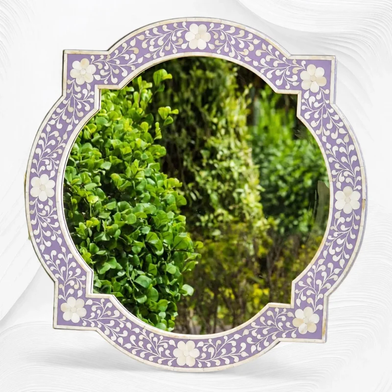 Quatrefoil Floral Bone Inlay Mirror Lilac