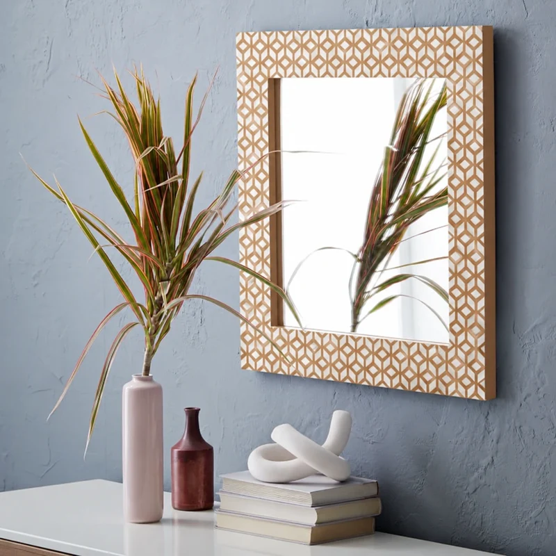 Diamond Square Bone Inlay Mirror Almond