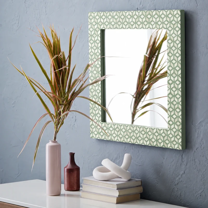 Diamond Bone Inlay Square Wall Mirror Green
