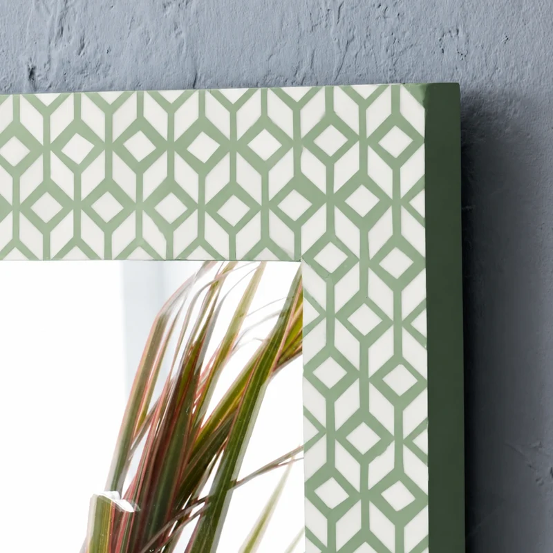 Diamond Bone Inlay Square Wall Mirror Green