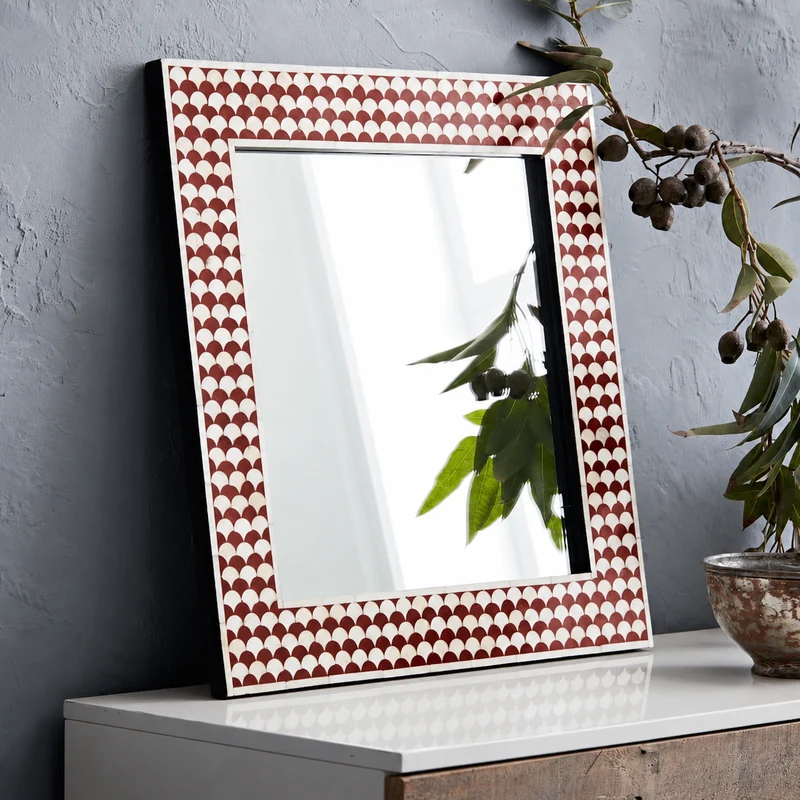 Drop Bone Inlay Square Mirror Red