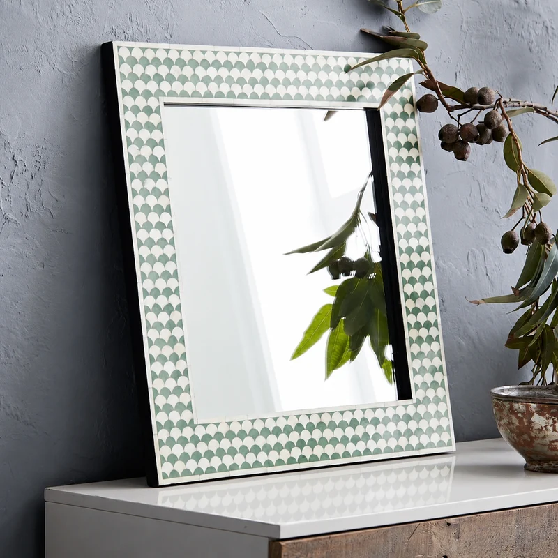 Drop Bone Inlay Square Mirror Green