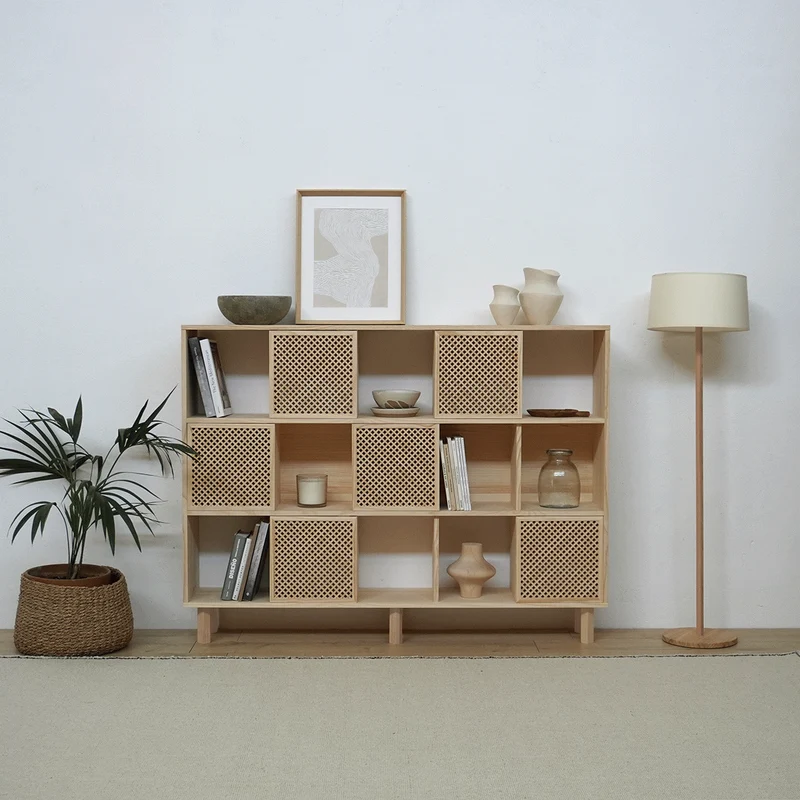 Shelving Porter in pine with 3 or 6 lattice doors 160 cm
