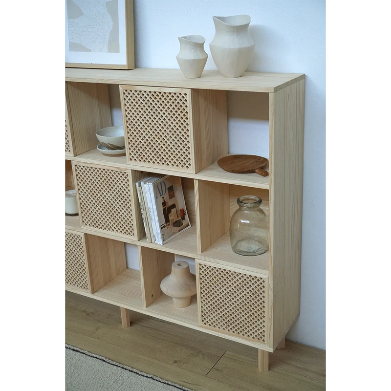 Shelving Porter in pine with 3 or 6 lattice doors 160 cm