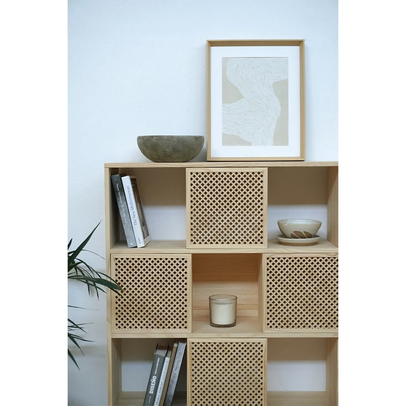 Shelving Porter in pine with 3 or 6 lattice doors 160 cm