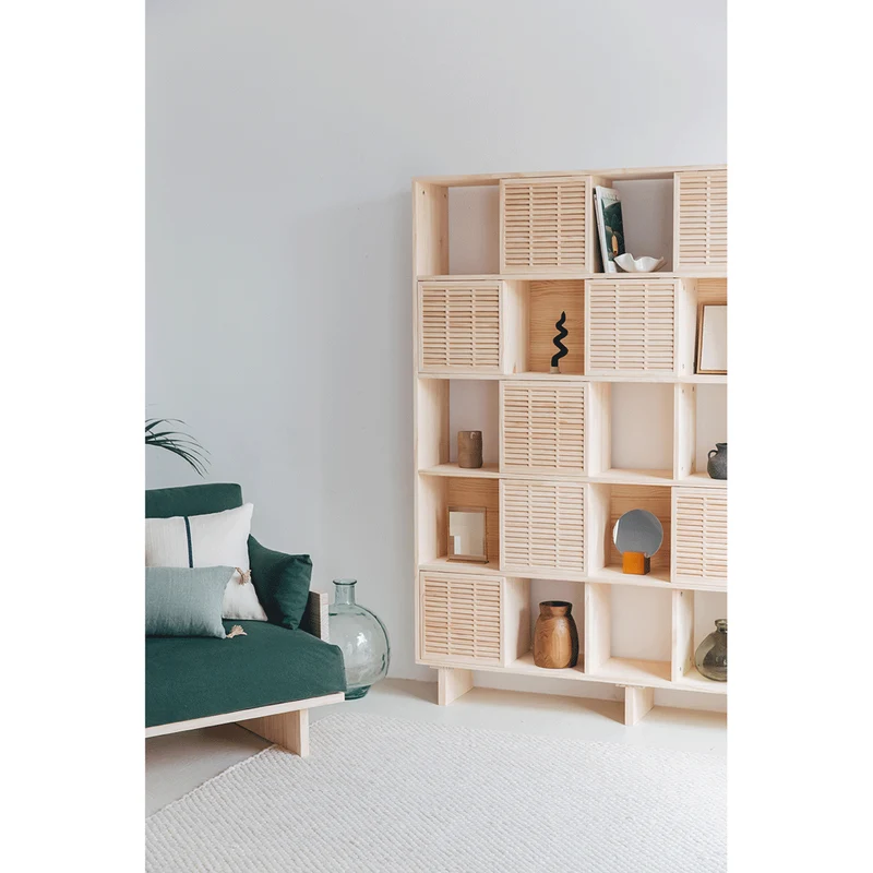 Bookcase Xelida in pine with 5 or 10 mallorquina doors 160 cm