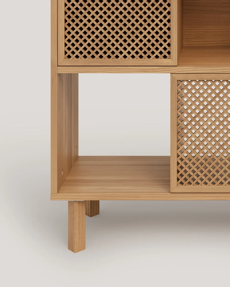 Bookcase Freda in pine with 5 doors 98 cm